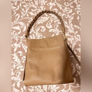 Genuine Leather Made in Italy Tan Shoulder Bag with Braided Strap